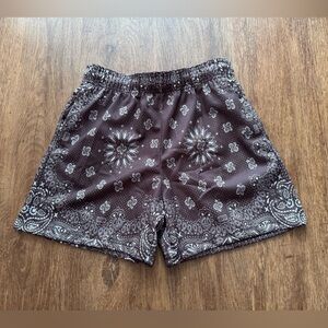 BRAVEST STUDIOS-Screen Printed Paisley Two-Tone Brown Shorts S